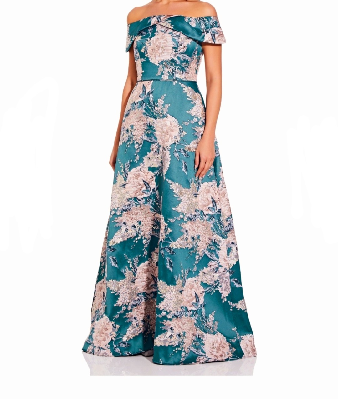 Adrianna Papell Off Shoulder Jacquard Dress | FashionStockroom